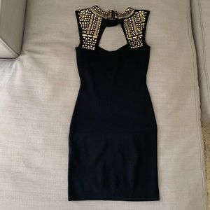bebe Dresses - Bebe Embellished Bandage Dress, black/gold Size S bebe Dresses - Bebe Embellished Bandage Dress, black/gold Size S